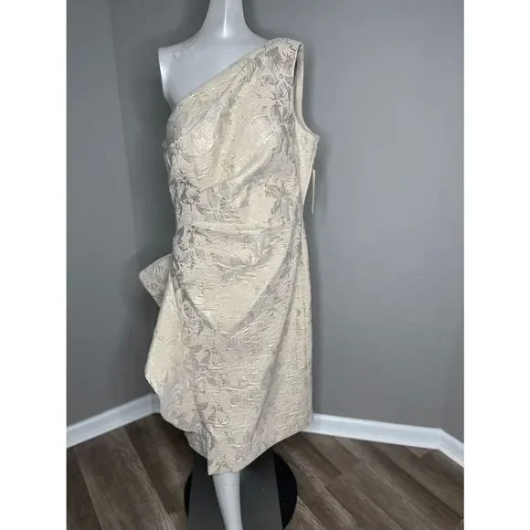 Teri Jon by Rickie FreemanOne-Shoulder Jacquard Rouched Side-Peplum Dress